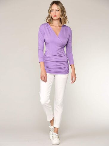 Lock and Love Women's 3/4 Sleeve Cross Front Wrapped V Neck Top S-3XL in Saudi Arabia