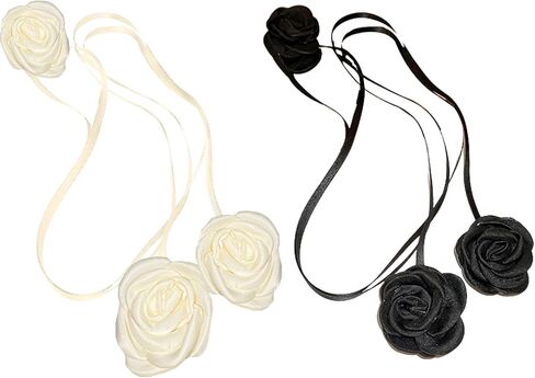 AUDTOPE 2-4Pcs Aesthetic Chunky Puffy Heart Flower Layered Choker Necklace for Women,Black Velvet Choker Necklaces Set Big Heart Choker Adjustable Necklace with Elegant Braided Bow Jewelry Gifts in Saudi Arabia