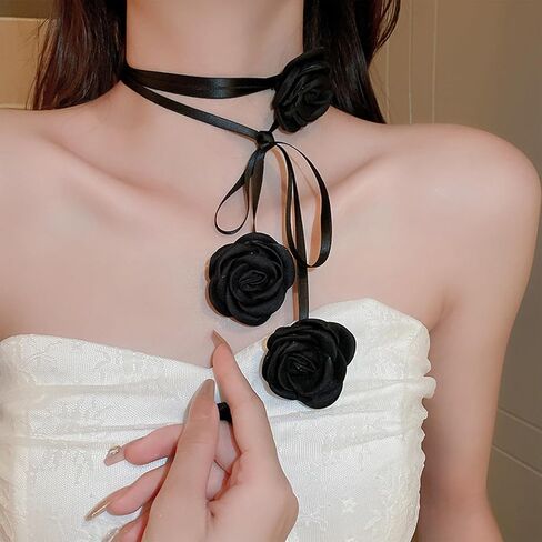 AUDTOPE 2-4Pcs Aesthetic Chunky Puffy Heart Flower Layered Choker Necklace for Women,Black Velvet Choker Necklaces Set Big Heart Choker Adjustable Necklace with Elegant Braided Bow Jewelry Gifts in Saudi Arabia