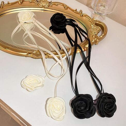 AUDTOPE 2-4Pcs Aesthetic Chunky Puffy Heart Flower Layered Choker Necklace for Women,Black Velvet Choker Necklaces Set Big Heart Choker Adjustable Necklace with Elegant Braided Bow Jewelry Gifts in Saudi Arabia