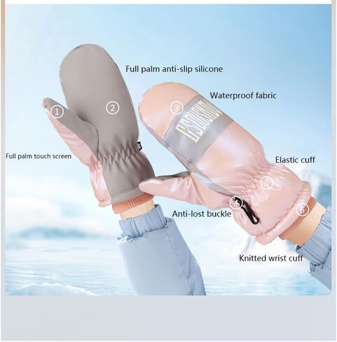 قفازات التزلج FIXIZY التي تعمل باللمس قفازات نسائية، قفازات حرارية مطلية بالسيليكون مقاومة للماء والرياح للطقس البارد in Kuwait