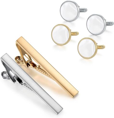 Wynameleri Tie Clip Cufflinks Set for Men, 6 Pcs Necktie Tie Bar Clips Shirts Tuxedo Wedding Gift with Box in Kuwait