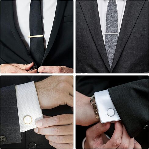 Wynameleri Tie Clip Cufflinks Set for Men, 6 Pcs Necktie Tie Bar Clips Shirts Tuxedo Wedding Gift with Box in Kuwait