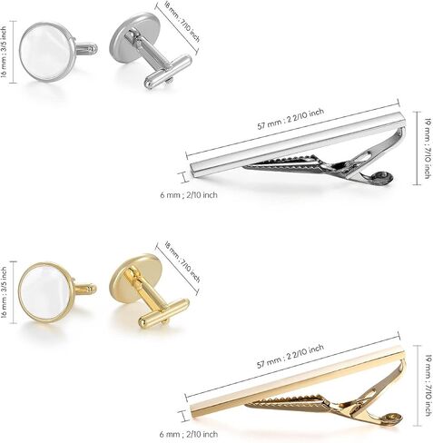 Wynameleri Tie Clip Cufflinks Set for Men, 6 Pcs Necktie Tie Bar Clips Shirts Tuxedo Wedding Gift with Box in Kuwait