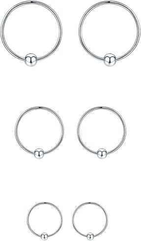 Sterling Silver Cartilage Earrings Gold/Black/Rose Hypoallergenic Mini Tiny Small Huggie Hoops Ear Piercing Helix Endless Ball Bead Nose Sleeper Earrings for Women in Saudi Arabia