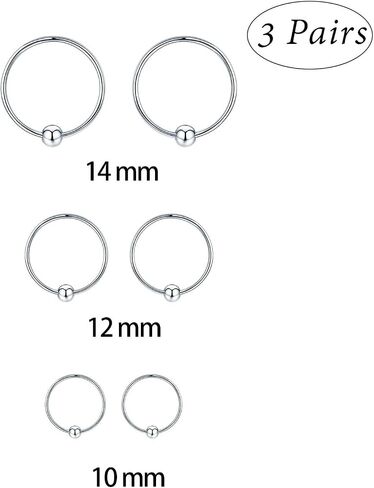 Sterling Silver Cartilage Earrings Gold/Black/Rose Hypoallergenic Mini Tiny Small Huggie Hoops Ear Piercing Helix Endless Ball Bead Nose Sleeper Earrings for Women in Saudi Arabia