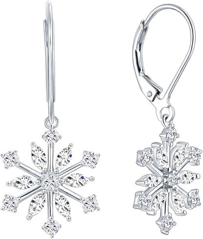 JO WISDOM 925 Sterling Silver White/Blue CZ Snowflake Leverback Earrings Drop & Dangle Earrings in Saudi Arabia
