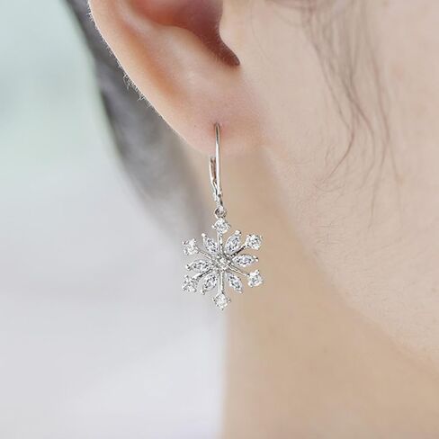 JO WISDOM 925 Sterling Silver White/Blue CZ Snowflake Leverback Earrings Drop & Dangle Earrings in Saudi Arabia