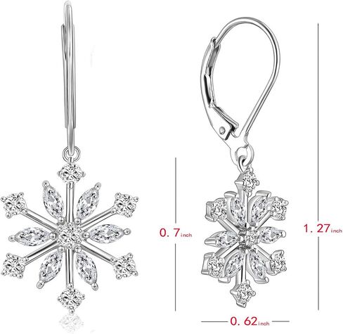 JO WISDOM 925 Sterling Silver White/Blue CZ Snowflake Leverback Earrings Drop & Dangle Earrings in Saudi Arabia