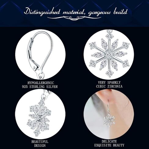 JO WISDOM 925 Sterling Silver White/Blue CZ Snowflake Leverback Earrings Drop & Dangle Earrings in Saudi Arabia