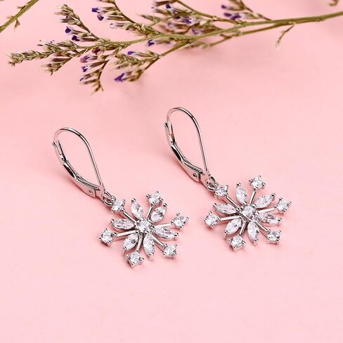 JO WISDOM 925 Sterling Silver White/Blue CZ Snowflake Leverback Earrings Drop & Dangle Earrings in Saudi Arabia
