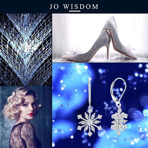 JO WISDOM 925 Sterling Silver White/Blue CZ Snowflake Leverback Earrings Drop & Dangle Earrings in Saudi Arabia
