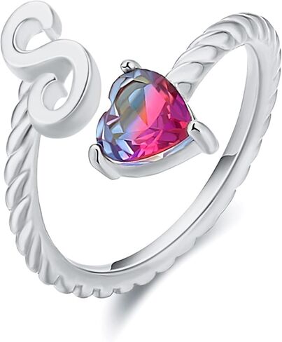 Harry and Henry Silver Initial Rings Cubic Zirconia Heart Rings for Women Adjustable Letter Rings Birthday Jewelry Gift for Mom Girlfriend Valentines Day Gifts for Her in Saudi Arabia