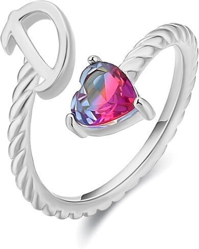 Harry and Henry Silver Initial Rings Cubic Zirconia Heart Rings for Women Adjustable Letter Rings Birthday Jewelry Gift for Mom Girlfriend Valentines Day Gifts for Her in Saudi Arabia