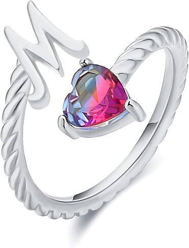 Harry and Henry Silver Initial Rings Cubic Zirconia Heart Rings for Women Adjustable Letter Rings Birthday Jewelry Gift for Mom Girlfriend Valentines Day Gifts for Her in Saudi Arabia