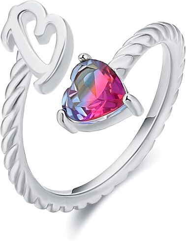Harry and Henry Silver Initial Rings Cubic Zirconia Heart Rings for Women Adjustable Letter Rings Birthday Jewelry Gift for Mom Girlfriend Valentines Day Gifts for Her in Saudi Arabia