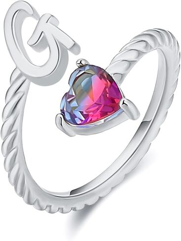 Harry and Henry Silver Initial Rings Cubic Zirconia Heart Rings for Women Adjustable Letter Rings Birthday Jewelry Gift for Mom Girlfriend Valentines Day Gifts for Her in Saudi Arabia
