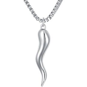 CEKAMA 925 Sterling Silver Italian Horn Necklace for Men Women Lucky Cornicello Charm Pendant with 22+2 Inches Box Chain Italy Jewelry Birthday Anniversary Christmas Gifts for Dad Mom Boys Girls Car in Kuwait