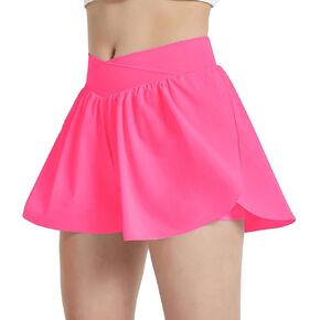 EXARUS Girls Crossover Butterfly Shorts Flowy Athletic 2 in 1 Flutter with Pockets Cheer Dance Running for Kids 6-14Y