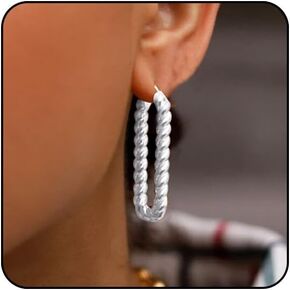 Gold Statement Earrings for Women Silver Geometric Dangle Earrings Chunky Gold Earrings Big Thick Gold Dangle Earrings Simple Fashion Silver Earrings