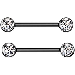 Pierced Owl 14GA Implant Grade Titanium 9/16" Internally Threaded Bezel Set Crystal Nipple Barbells, Sold as a Pair