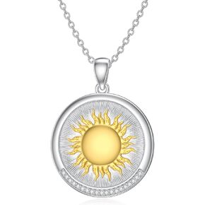 LWXIE Diamond Sun Coin Necklace for Women 925 Sterling Silver Sun Pendant Necklace Christmas Jewelry Gifts for Women Mom Wife Daughter Girlfriend Her in Kuwait