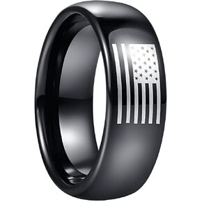 Vakki 8 مللي متر خاتم أسود للرجال العلم الأمريكي التنغستن خواتم الزفاف القبة مصقول النهاية الفرقة للخطوبة الذكرى حجم 7-12 in Kuwait