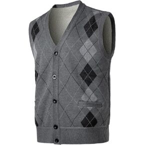 Herothorn Mens Thick Argyle Sweater Vests Warm Sleeveless Jacket Classic Pullover Winter Tank Tops in Kuwait