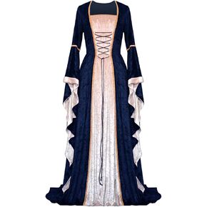 فستان Ehoomely Halloween للسيدات من العصور الوسطى وعصر النهضة، أزياء تنكرية كلاسيكية بأربطة، فستان أيرلندي عتيق طويل فوق الفساتين in Kuwait