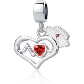OutstandLong Heartbeat Nurse Red Nurse Cap Nursing Electrocardiogram Heart Medical Charm Bead fit Pandora Charms Bracelet Necklace in Saudi Arabia