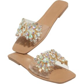 GORGLITTER Women's Rhinestone Sandals Slip on Open Toe Summer Slide Sandals in Kuwait