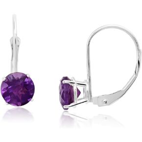 Solid 10k White or Yellow Gold Gemstone Dangle Earrings for Women with Leverback 6 mm Round Birthstone Earrings by MAX + STONE