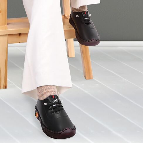 Women's Soft-Soled Flat Shoes Soft Tendon Flat-Soled Loafers Breathable Round-Toe Non-Slip Breathable Mother's Casual Walking Shoes Length of Shoe 245CM Black in Saudi Arabia