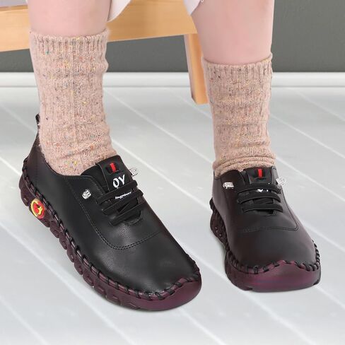 Women's Soft-Soled Flat Shoes Soft Tendon Flat-Soled Loafers Breathable Round-Toe Non-Slip Breathable Mother's Casual Walking Shoes Length of Shoe 245CM Black in Saudi Arabia