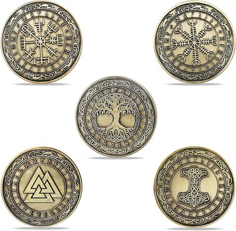 Viking Protection Symbol Nordic Mythology Amulet Coin Set of 5 in Saudi Arabia