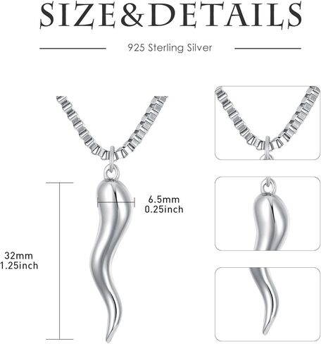 CEKAMA 925 الفضة الاسترليني قلادة القرن الإيطالي للرجال النساء محظوظ كورنيكيلو سحر قلادة مع 22 + 2 بوصة مربع سلسلة إيطاليا مجوهرات عيد ميلاد الذكرى السنوية هدايا عيد الميلاد لأبي أمي بنين بنات سيارة in Kuwait