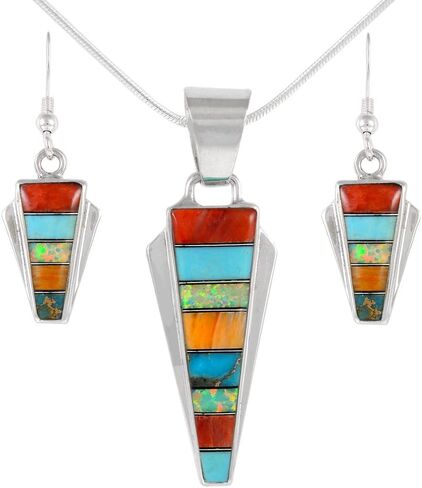 Turquoise Network 925 Sterling Silver Matching Pendant & Earrings Set Genuine Gemstones 20" Necklace in Saudi Arabia