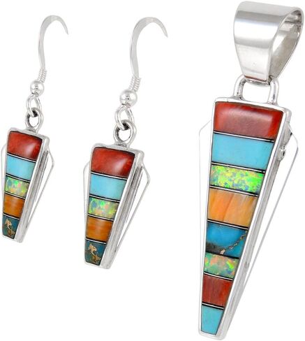 Turquoise Network 925 Sterling Silver Matching Pendant & Earrings Set Genuine Gemstones 20" Necklace in Saudi Arabia
