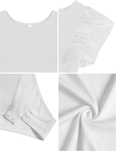 Missufe Women's Summer Ruffle Flutter Sleeve Ribbed Knit Slimming Casual Bodysuit Tops in Kuwait