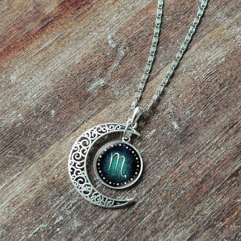 Zodiac Constellation Necklace Pendant Hollow Crescent Time Gemstone Luminous Glow Long Sweater Chain Necklace Jewelry Fashion in Saudi Arabia