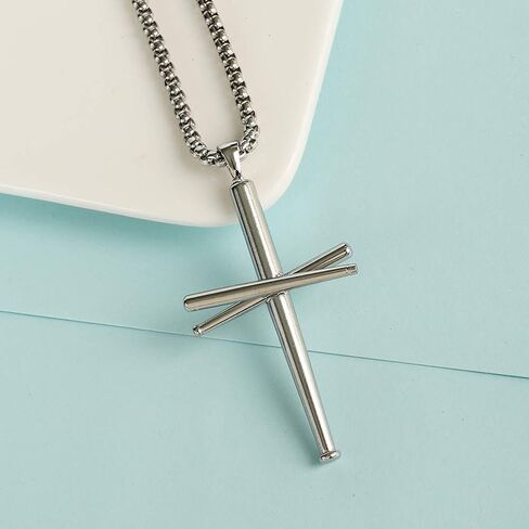 AB Max Baseball Cross Necklace for Boys - Stainless Steel Cross Necklace for Men Women Girls Baseball Chain in Saudi Arabia