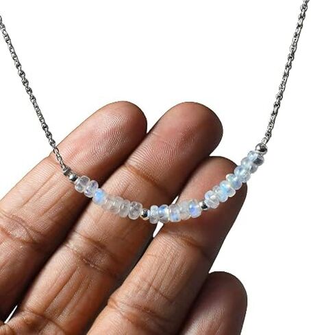 Gempires Moonstone Beads Bar Bracelet, Dainty Crystal Bracelets, New Beginnings Jewelry, 8 inch Adjustable Silver Plated in Saudi Arabia