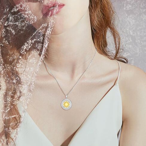 LWXIE Diamond Sun Coin Necklace for Women 925 Sterling Silver Sun Pendant Necklace Christmas Jewelry Gifts for Women Mom Wife Daughter Girlfriend Her in Kuwait