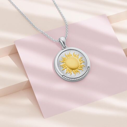 LWXIE Diamond Sun Coin Necklace for Women 925 Sterling Silver Sun Pendant Necklace Christmas Jewelry Gifts for Women Mom Wife Daughter Girlfriend Her in Kuwait