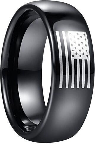 Vakki 8 مللي متر خاتم أسود للرجال العلم الأمريكي التنغستن خواتم الزفاف القبة مصقول النهاية الفرقة للخطوبة الذكرى حجم 7-12 in Kuwait