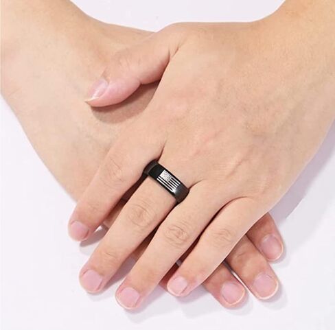 Vakki 8 مللي متر خاتم أسود للرجال العلم الأمريكي التنغستن خواتم الزفاف القبة مصقول النهاية الفرقة للخطوبة الذكرى حجم 7-12 in Kuwait