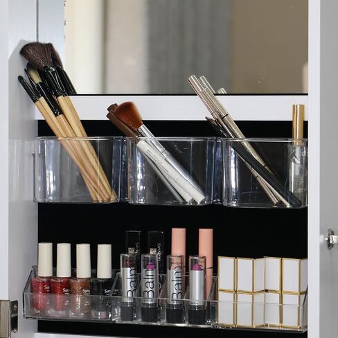 MASMIRE خزانة مجوهرات بمرآة كاملة الطول مع أضواء وباب قفل، منظم خزانة مجوهرات مثبت على الحائط مع سعة تخزين كبيرة خلف الباب خزانة مجوهرات مع أرفف بيضاء in Kuwait