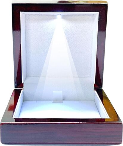 Wooden Jewelry Box with LED Light for Pendant Necklace Gift, 4 x 4 x 1.5 Inches Empty Wood Case White Interior for Special Occasions, 1 Pack, Mahogany in Saudi Arabia