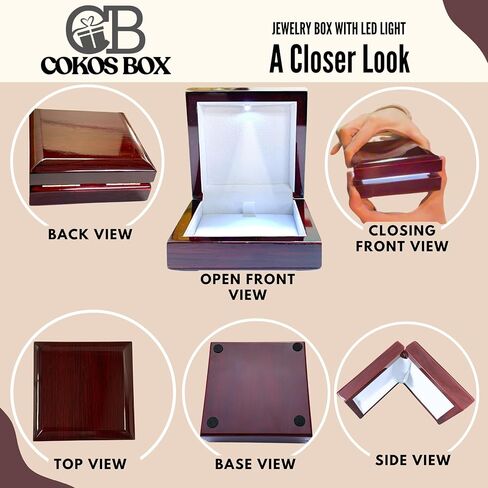 Wooden Jewelry Box with LED Light for Pendant Necklace Gift, 4 x 4 x 1.5 Inches Empty Wood Case White Interior for Special Occasions, 1 Pack, Mahogany in Saudi Arabia