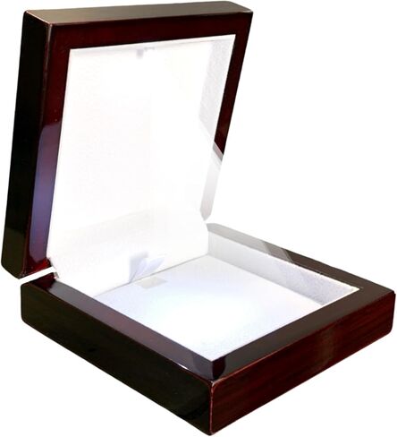 Wooden Jewelry Box with LED Light for Pendant Necklace Gift, 4 x 4 x 1.5 Inches Empty Wood Case White Interior for Special Occasions, 1 Pack, Mahogany in Saudi Arabia